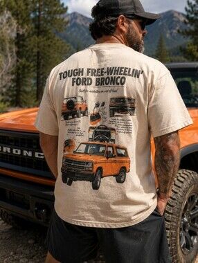 Ford Bronco Tough Free Wheelin' Graphic Tee XXL Beige Off-Road Truck Shirt Retro